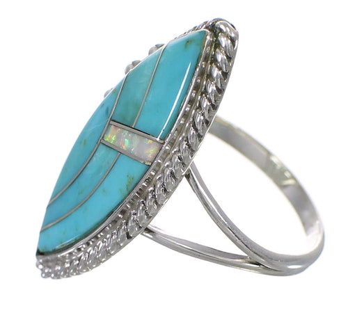 Authentic Sterling Silver Turquoise And Opal Southwestern Ring Size 6-1/2 YX87929