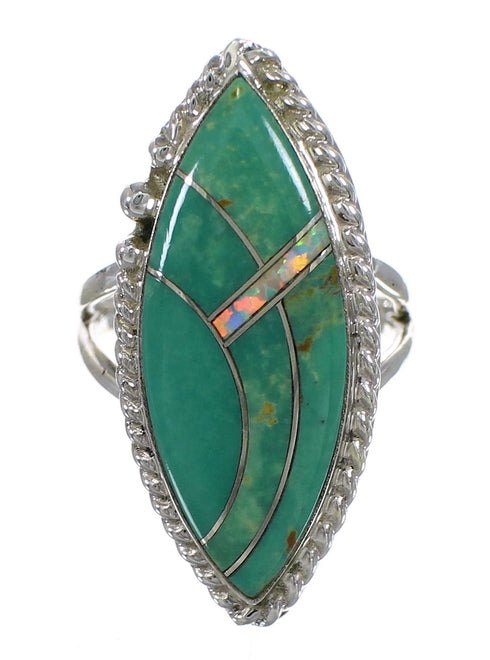 Genuine Sterling Silver Opal And Turquoise Southwestern Ring Size 4-3/4 YX88824