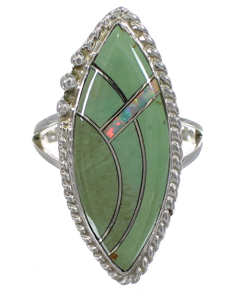 Southwestern Turquoise Opal And Authentic Sterling Silver Ring Size 7-1/2 YX88843