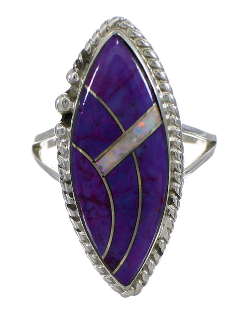 Magenta Turquoise And Opal Inlay Sterling Silver Ring Size 5-1/4 AX87812