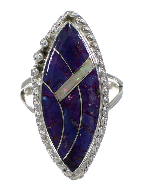 Southwestern Magenta Turquoise And Opal Inlay Silver Ring Size 7 AX87829