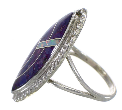 Southwestern Magenta Turquoise And Opal Inlay Silver Ring Size 7 AX87829