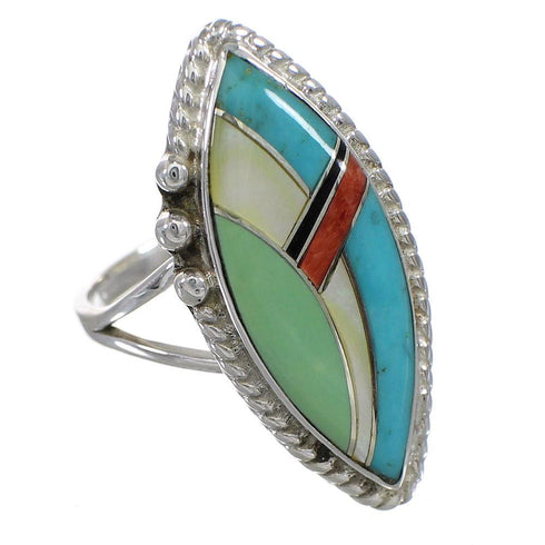 Silver Multicolor Inlay Southwest Jewelry Ring Size 4-3/4 AX87868