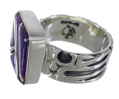Magenta Turquoise Inlay Silver Southwestern Ring Size 6-3/4 AX88664
