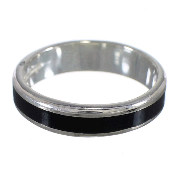Jet Inlay Sterling Silver Southwestern Ring Size 8-1/2 AX88996