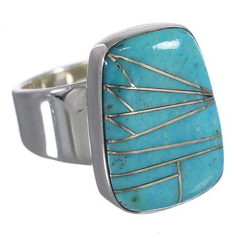 Turquoise Inlay Genuine Sterling Silver Southwestern Ring Size 5-1/2 AX88025