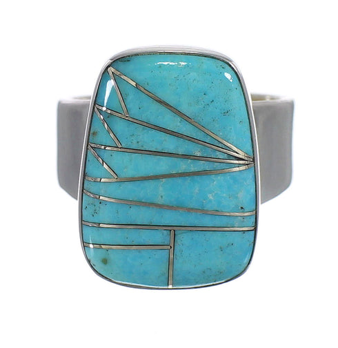 Turquoise Inlay Genuine Sterling Silver Southwestern Ring Size 5-1/2 AX88025