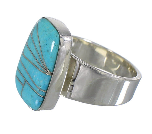 Turquoise Inlay Genuine Sterling Silver Southwestern Ring Size 5-1/2 AX88025