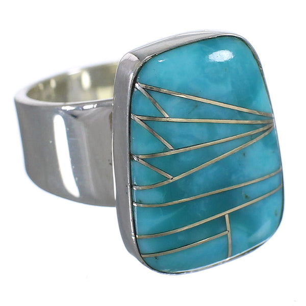 Sterling Silver Southwestern Turquoise Inlay Ring Size 4-3/4 AX88036