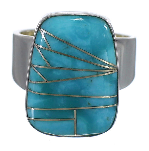Sterling Silver Southwest Turquoise Inlay Ring Size 5-1/4 AX88038
