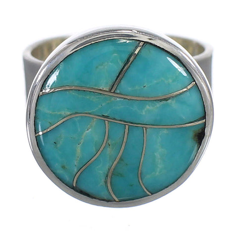 Southwestern Turquoise Silver Ring Size 6 AX88058