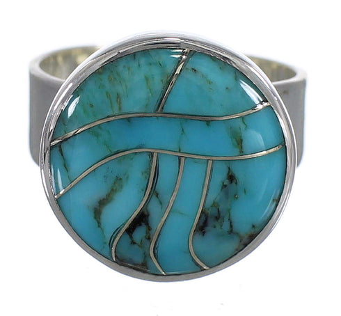 Southwestern Turquoise Silver Jewelry Ring Size 7-1/2 AX88060