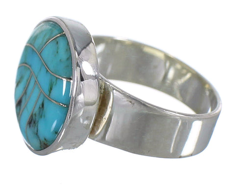 Southwestern Turquoise Silver Jewelry Ring Size 7-1/2 AX88060