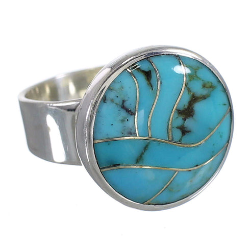 Turquoise Inlay Sterling Silver Jewelry Ring Size 5-3/4 AX88064