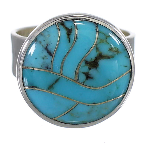 Turquoise Inlay Sterling Silver Jewelry Ring Size 5-3/4 AX88064