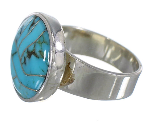 Turquoise Inlay Genuine Sterling Silver Jewelry Ring Size 6-1/2 AX88065
