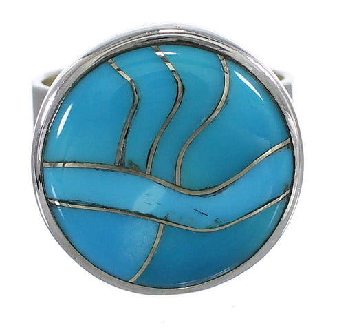 Turquoise Inlay Southwestern Silver Jewelry Ring Size 7 AX88074