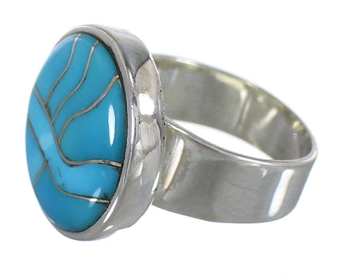 Turquoise Inlay Southwest Genuine Sterling Silver Jewelry Ring Size 4-1/2 AX88072