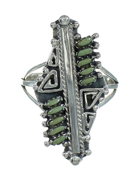 Southwestern Silver Turquoise Water Wave Needlepoint Ring Size 7-1/2 QX87130