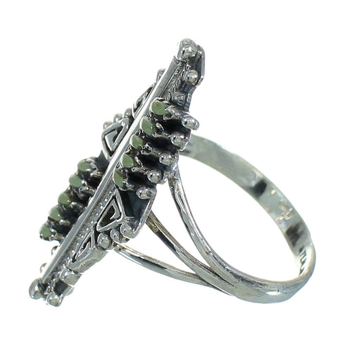 Southwestern Sterling Silver Turquoise Water Wave Needlepoint Ring Size 8-1/2 QX87132