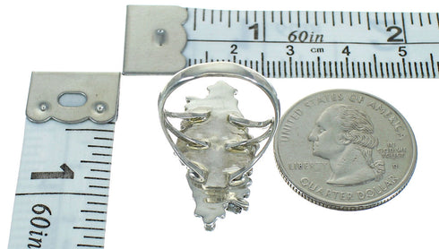 Southwestern Sterling Silver Turquoise Water Wave Needlepoint Ring Size 8-1/2 QX87132