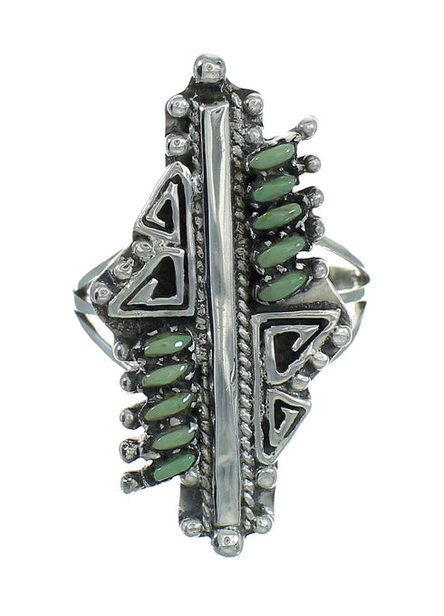 Sterling Silver Turquoise Southwestern Water Wave Needlepoint Ring Size 7-1/4 QX87138