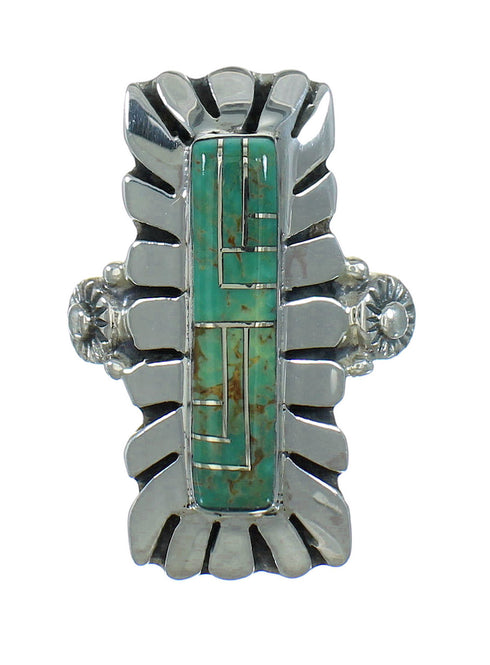 Turquoise Inlay Southwest Silver Ring Size 5 AX89347