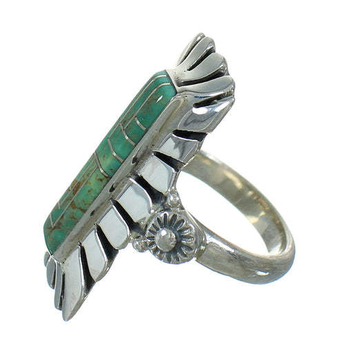 Turquoise Inlay Southwest Silver Ring Size 5 AX89347