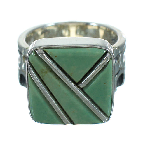 Turquoise Inlay Sterling Silver Southwest Ring Size 7-1/4 AX89349