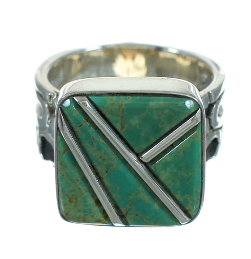 Turquoise Inlay Sterling Silver Southwestern Ring Size 8-1/4 AX89355