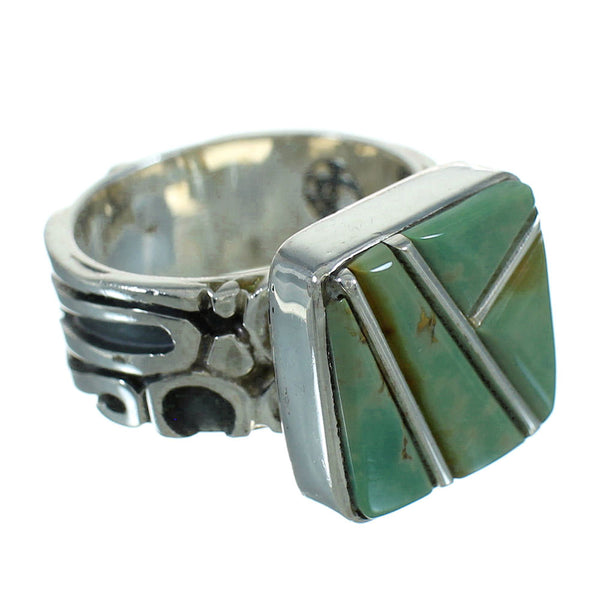 Southwestern Turquoise Inlay Genuine Sterling Silver Jewelry Ring Size 8-1/4 AX89384