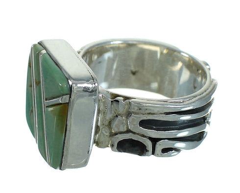 Southwestern Turquoise Inlay Genuine Sterling Silver Jewelry Ring Size 8-1/4 AX89384