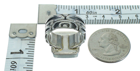 Southwestern Turquoise Inlay Genuine Sterling Silver Jewelry Ring Size 8-1/4 AX89384