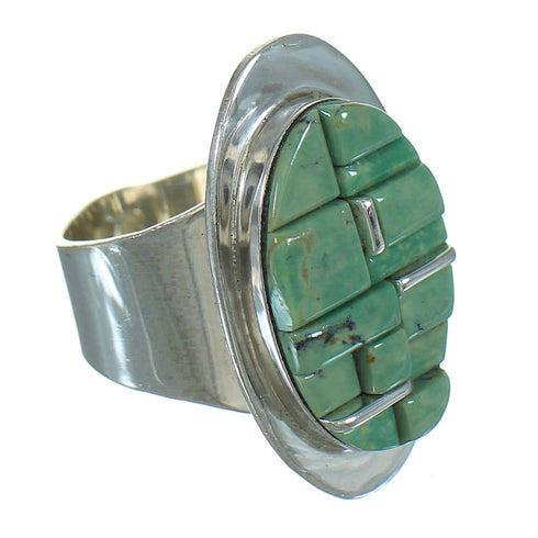 Turquoise Inlay Sterling Silver Southwestern Ring Size 7-1/2 AX89645
