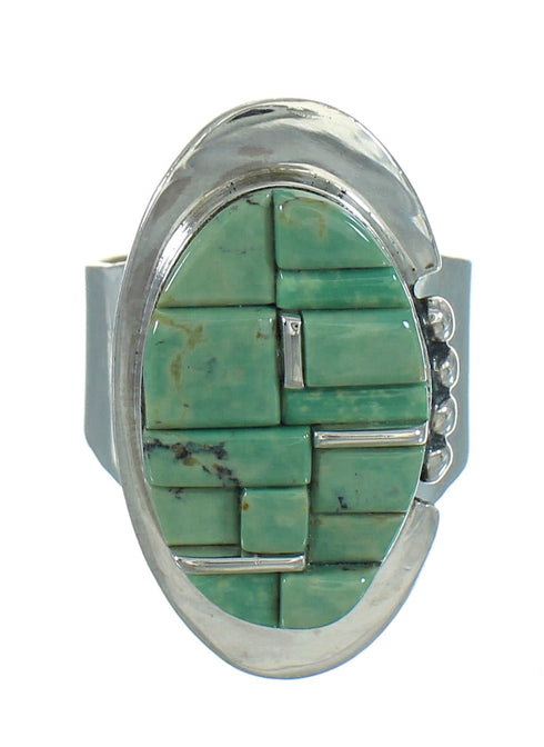 Turquoise Inlay Sterling Silver Southwestern Ring Size 7-1/2 AX89645
