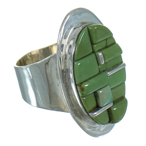 Turquoise Inlay Genuine Sterling Silver Southwestern Jewelry Ring Size 7-3/4 AX89656