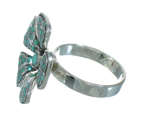 Turquoise Inlay Southwest Flower Sterling Silver Ring Size 7-3/4 RX88030