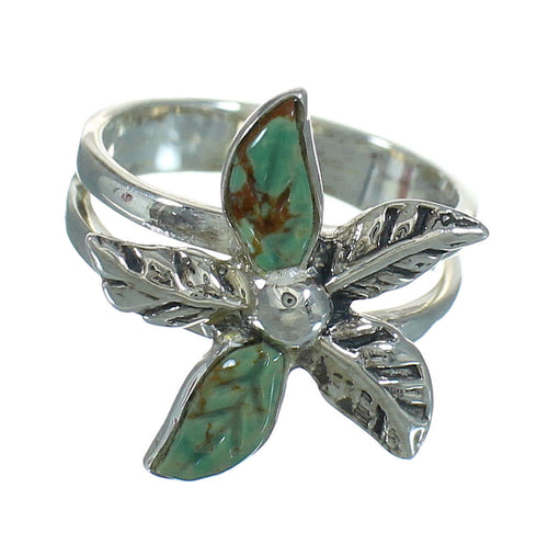 Southwest Turquoise And Sterling Silver Flower Ring Size 7 RX88069