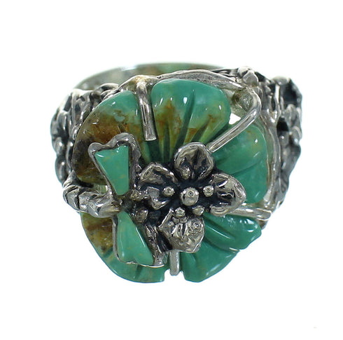 Turquoise Sterling Silver Flower Dragonfly Jewelry Ring Size 6 RX88089