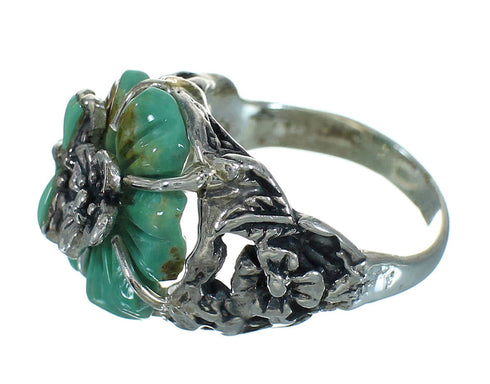 Genuine Sterling Silver Turquoise Flower And Dragonfly Ring Size 7-1/4 RX88092