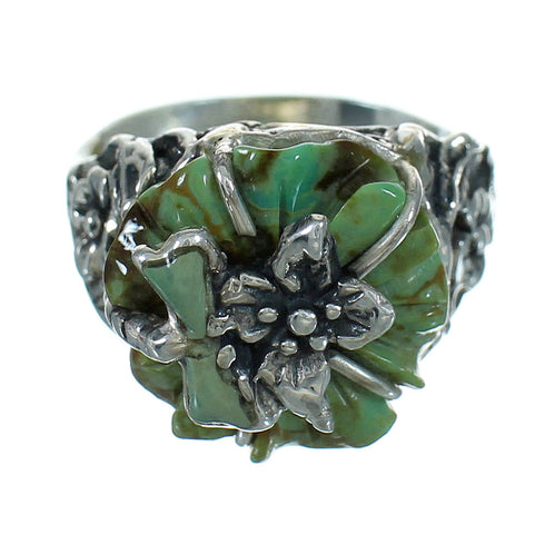 Turquoise Flower Dragonfly Genuine Sterling Silver Ring Size 6-1/4 RX88094
