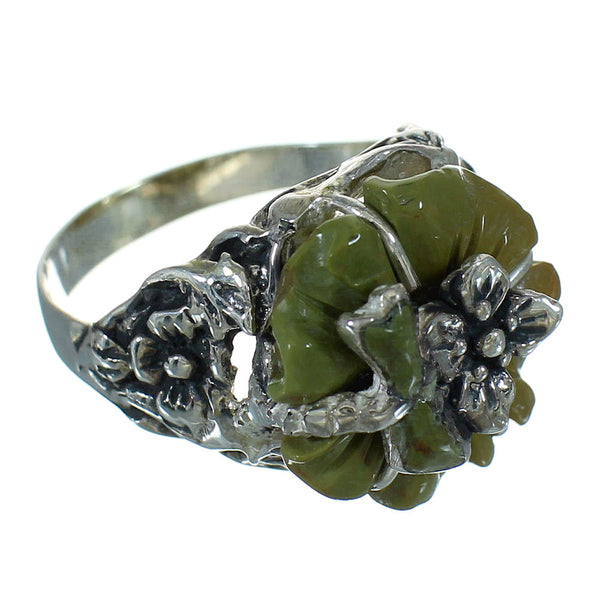 Turquoise And Sterling Silver Dragonfly And Flower Jewelry Ring Size 7-3/4 RX88100