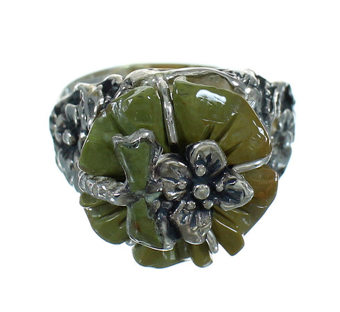 Turquoise And Sterling Silver Dragonfly And Flower Jewelry Ring Size 7-3/4 RX88100