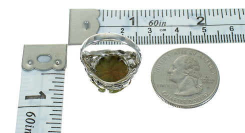 Turquoise And Sterling Silver Dragonfly And Flower Jewelry Ring Size 7-3/4 RX88100