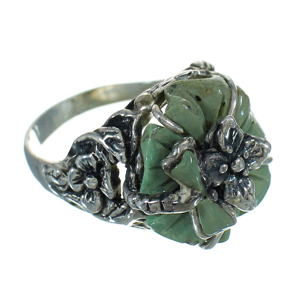 Turquoise Sterling Silver Flower Dragonfly Southwestern Ring Size 8-3/4 RX88125