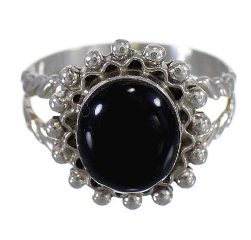 Jet And Genuine Sterling Silver Ring Size 5-3/4 RX88285