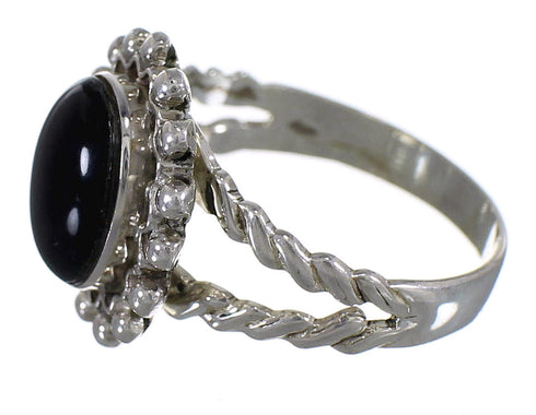 Jet And Genuine Sterling Silver Ring Size 5-3/4 RX88285