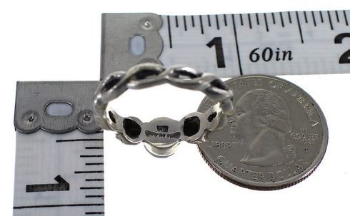 Jet And Genuine Sterling Silver Southwestern Jewelry Ring Size 7 RX88335