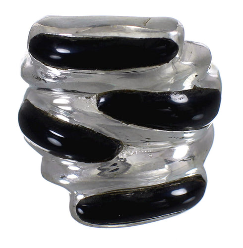 Jet And Sterling Silver Jewelry Ring Size 7-1/2 RX88382