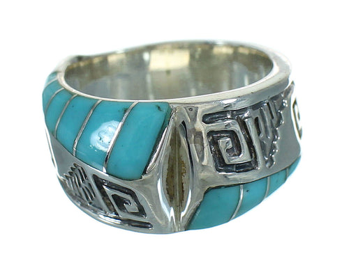 Genuine Sterling Silver Turquoise Water Wave Ring Size 5-1/4 FX91773